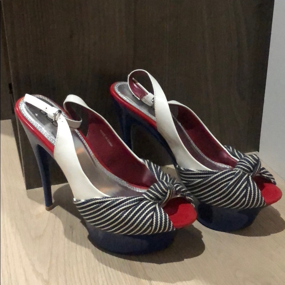 Bebe pinup red white and blue high heels